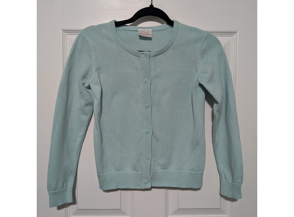 Hanna Andersson Girls Classic Cardigan Sweater Knit Mint Green Size 140 US 10